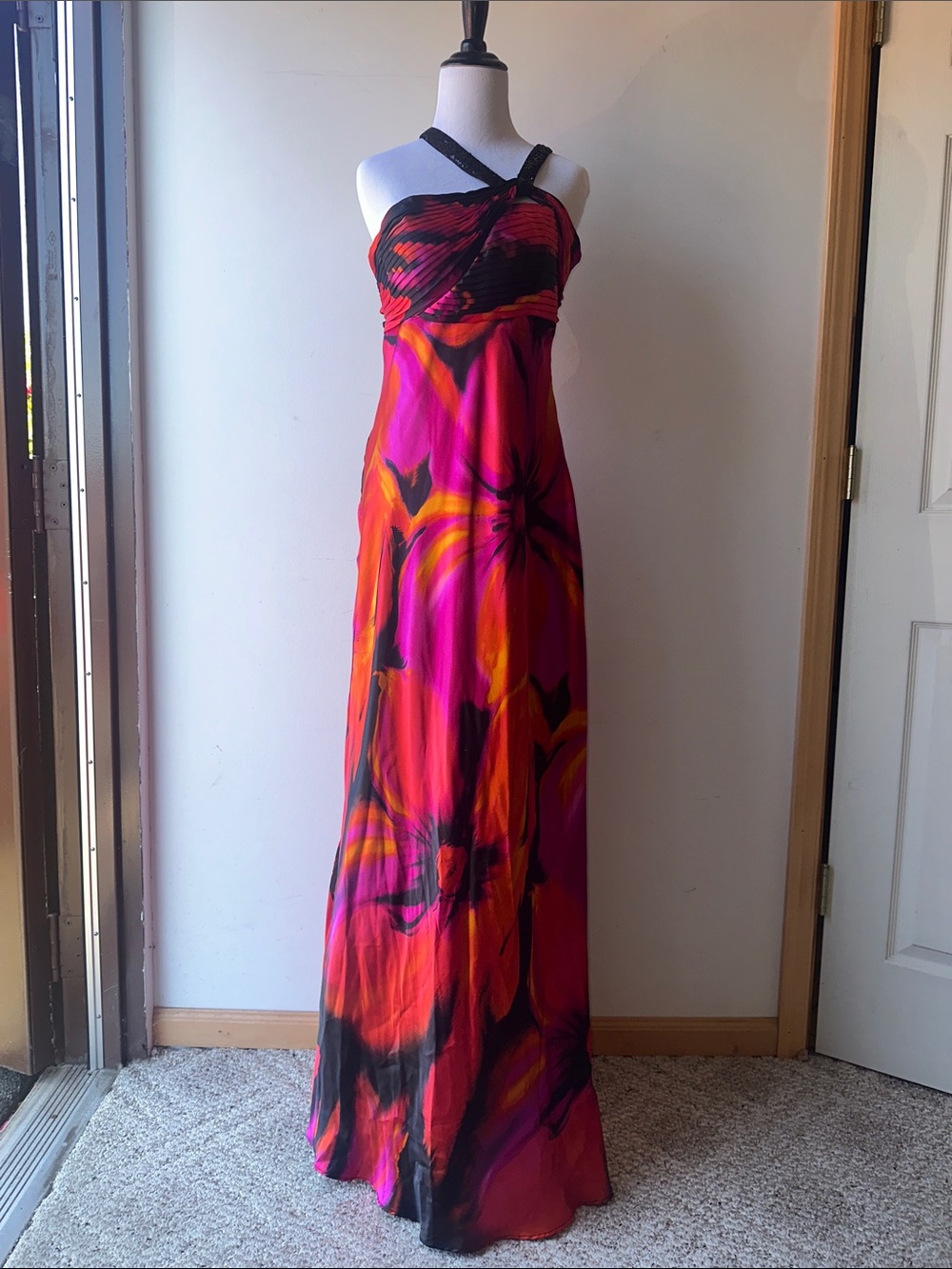 Hailey Logan Pink and Orange Floral One-Shoulder Maxi Prom Dress Size 9/10